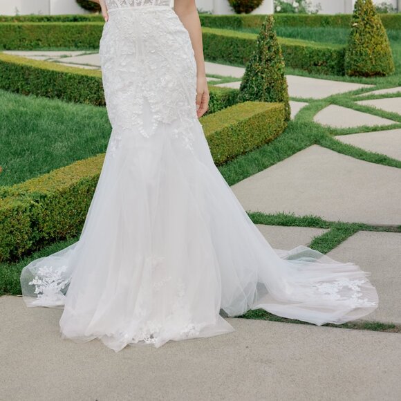 New Floral lace Embellished White Bridal Dress w/ Sweetheart Neck NX JE1014L - Picture 8 of 11